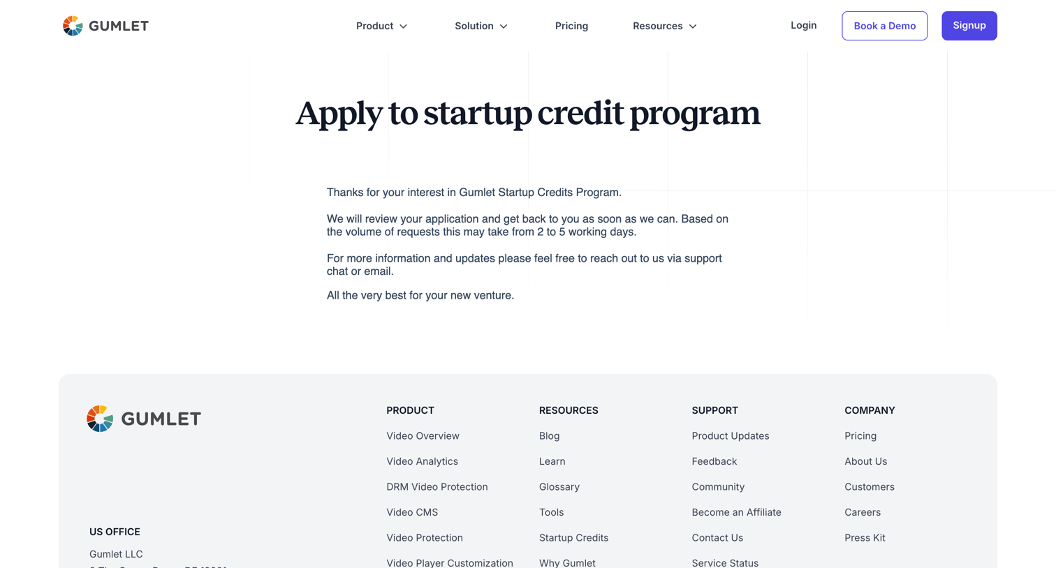 Apply for Startup Credit from Gumlet