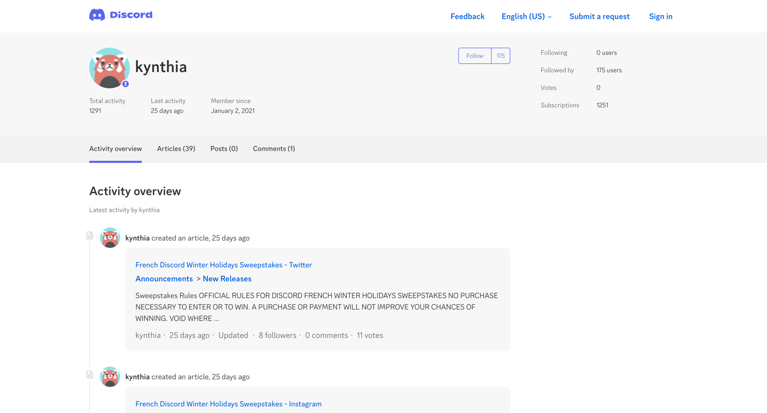 Discord - User profile for kynthia – Discord screen