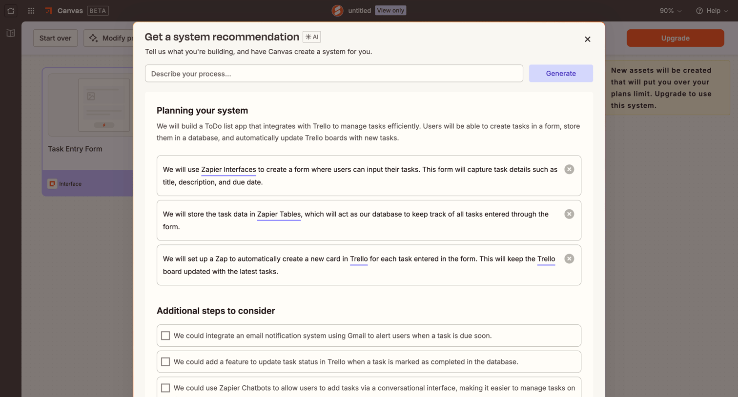 Zapier - Canvas screen