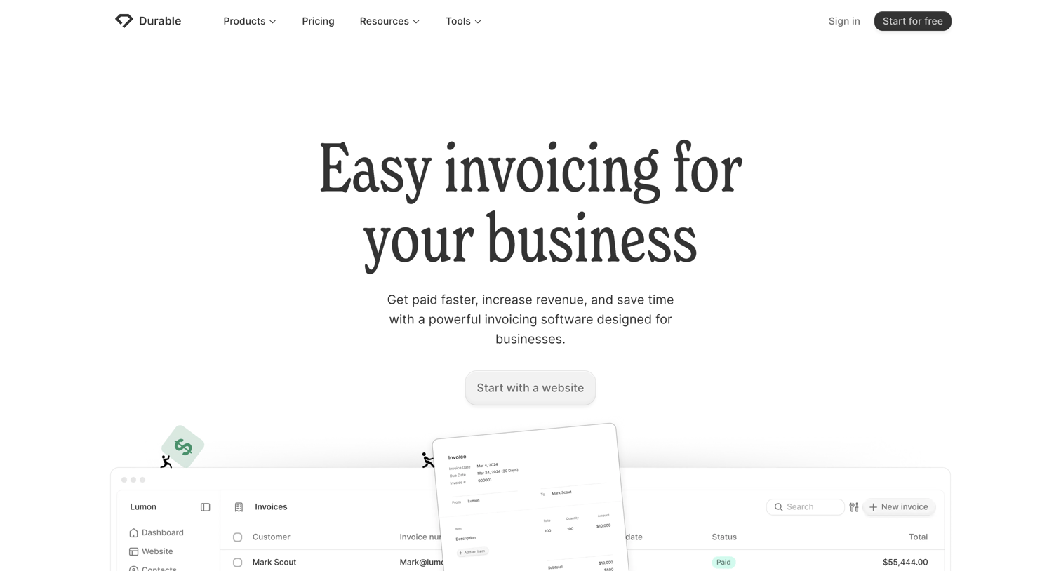 Durable - Small Business Invoicing Fast and Easy Online Invoice Builder screen