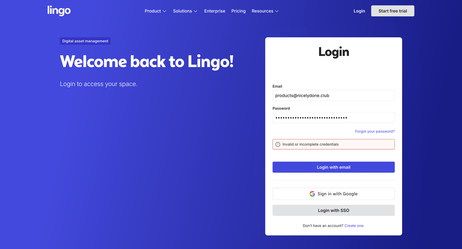 Lingo - Login screen