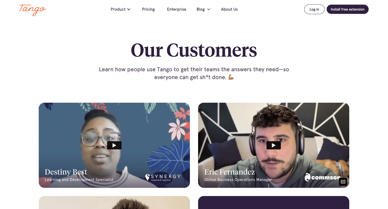 Tango - Customers | Tango screen