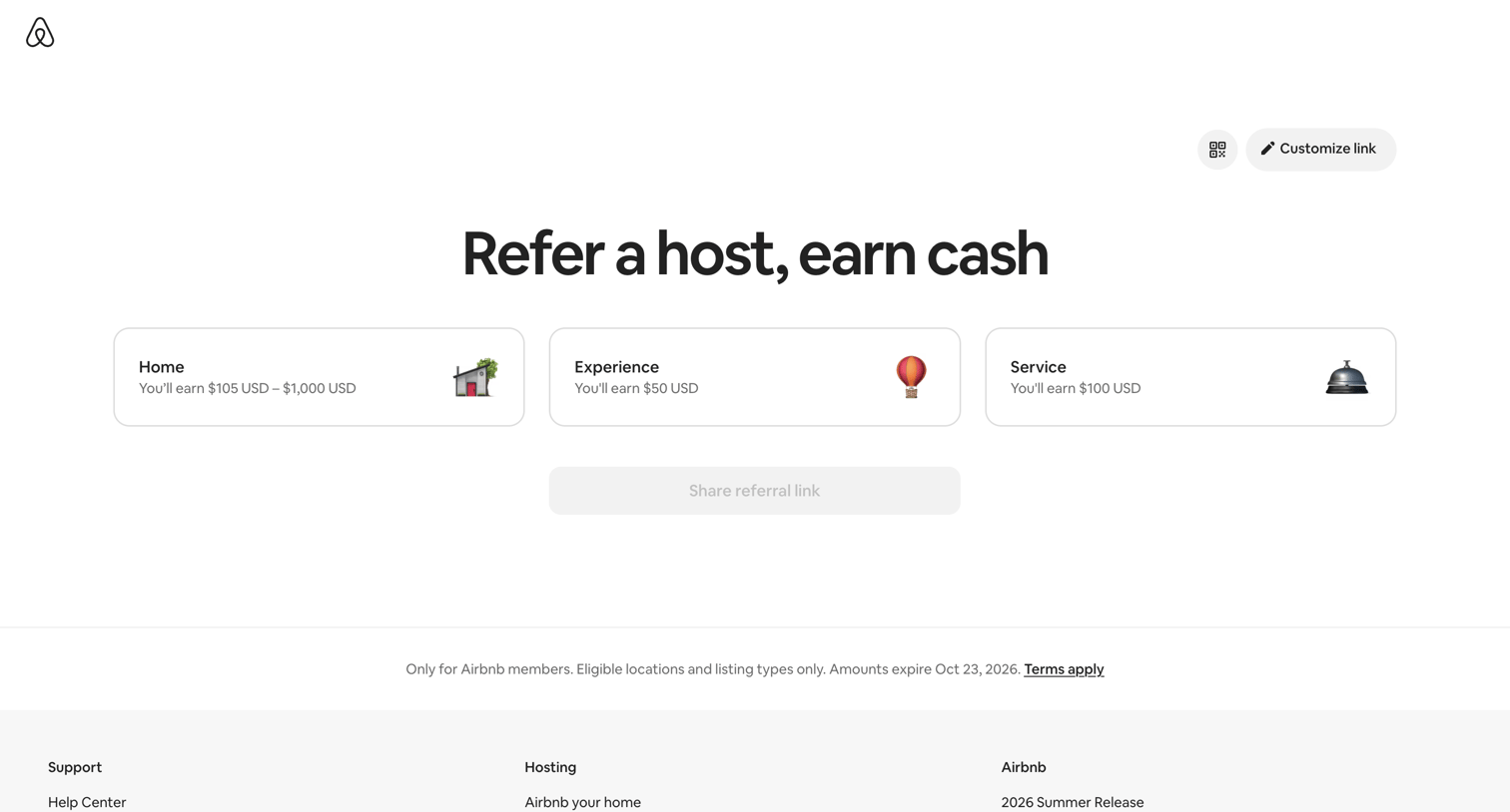 Airbnb - Refer Hosts - Airbnb screen