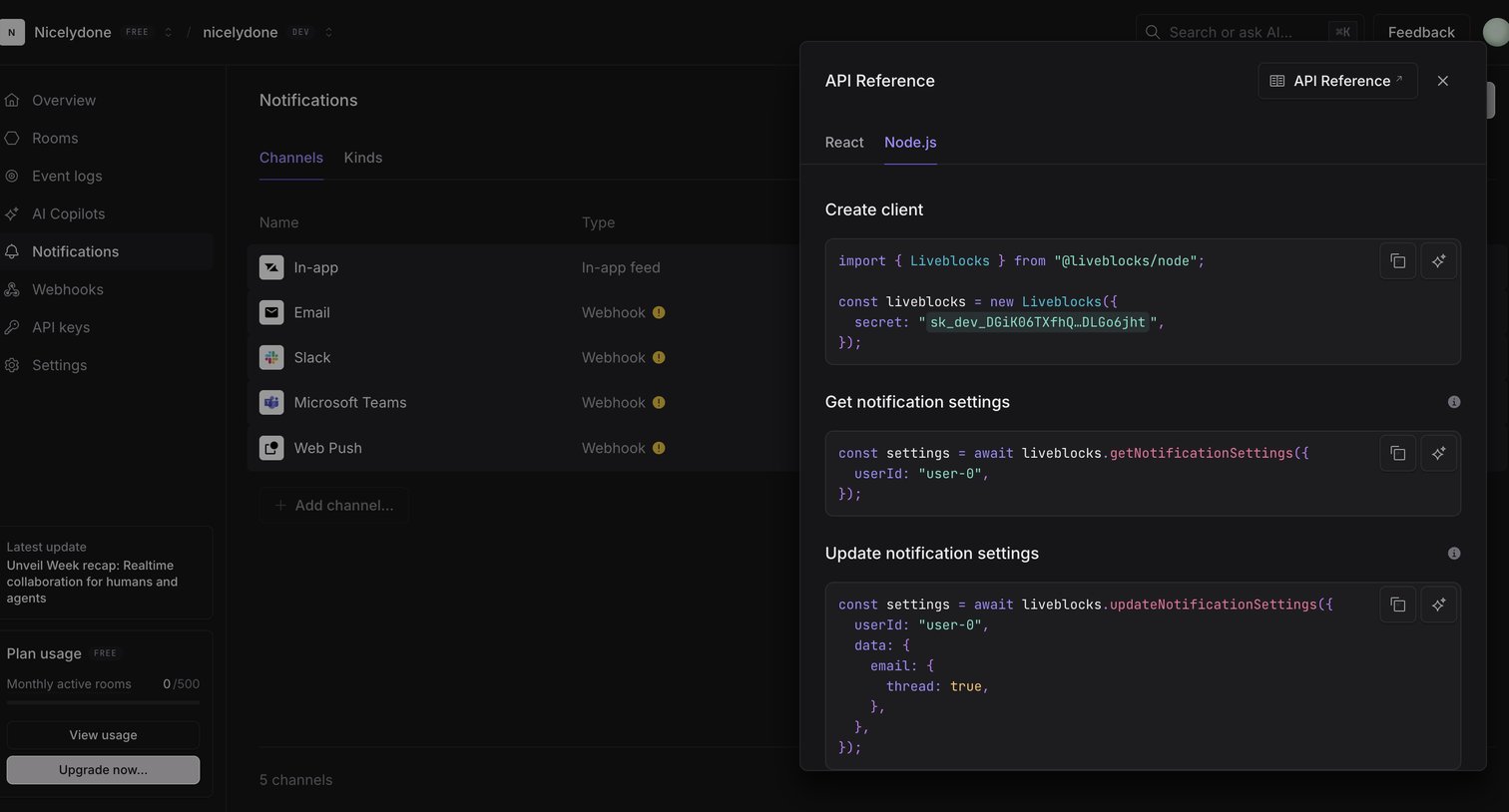 Liveblocks - nicelydone (Development) | Notifications screen
