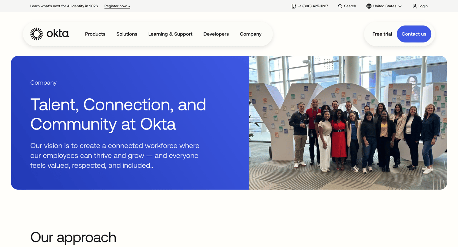 Okta - Talent, Connection, and Community Okta screen
