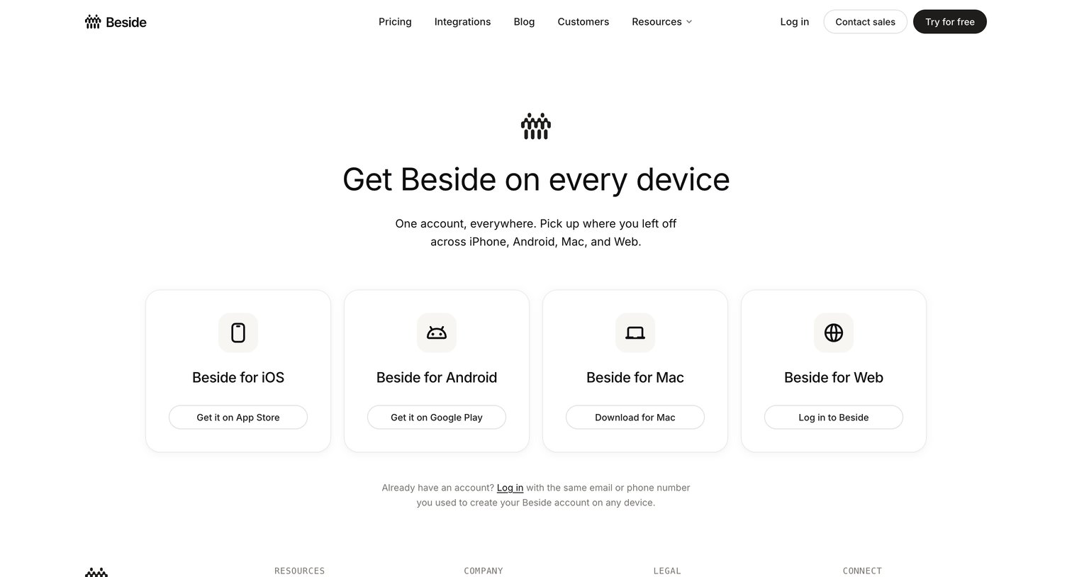 Beside - Download screen