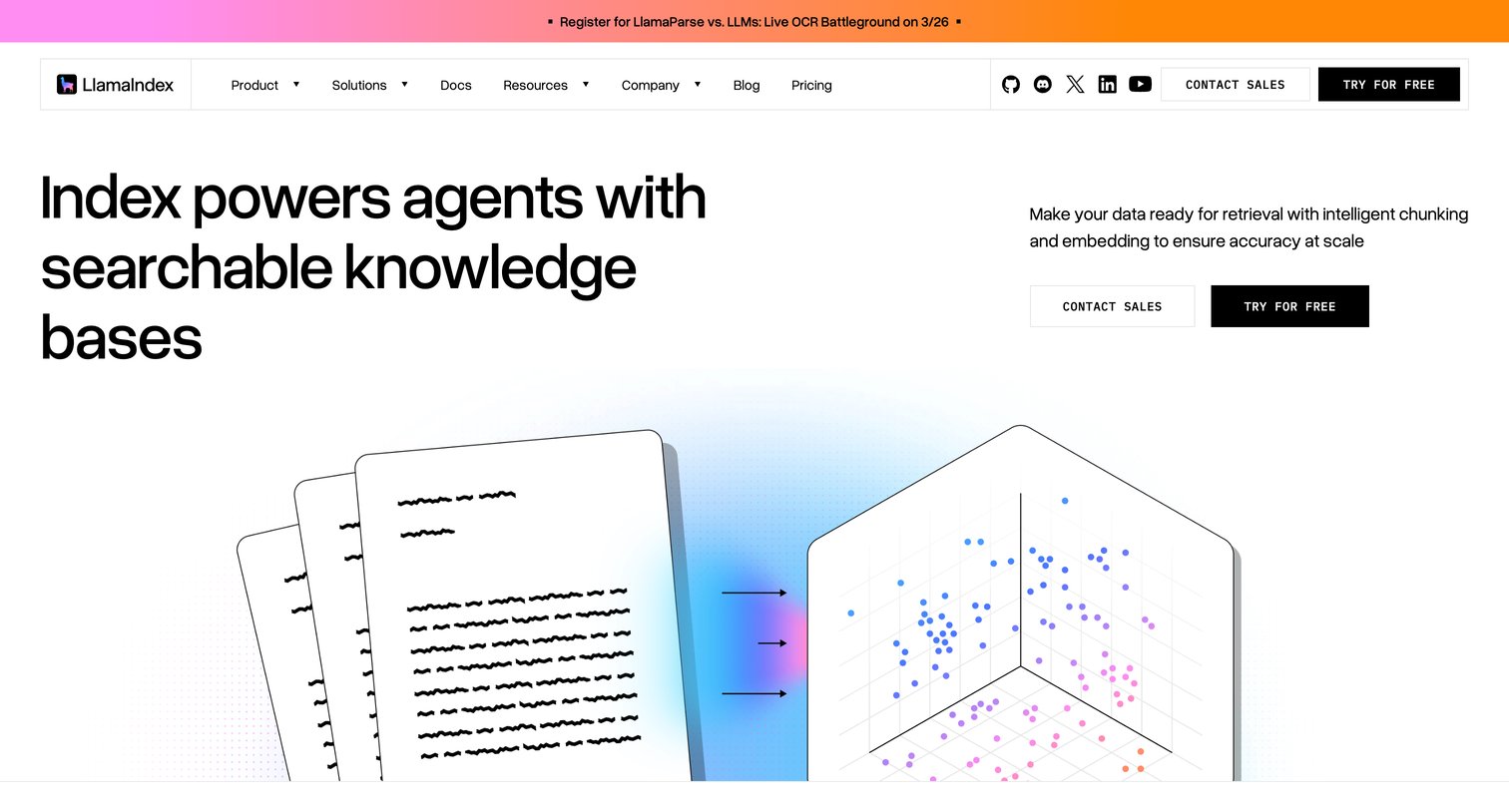 Llamaindex - Intelligent chunking and embedding software for RAG Index screen