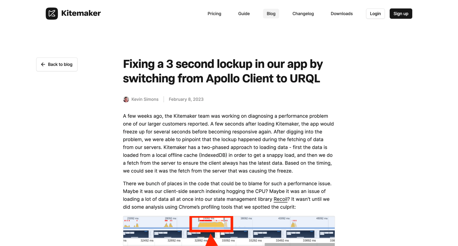Kitemaker - Kitemaker blog - Fixing a 3 second lockup in our app by switching screen