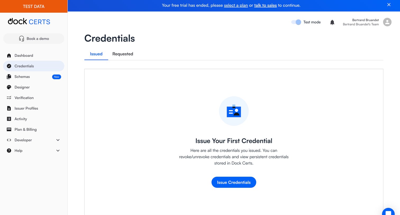 Dock - Credentials screen