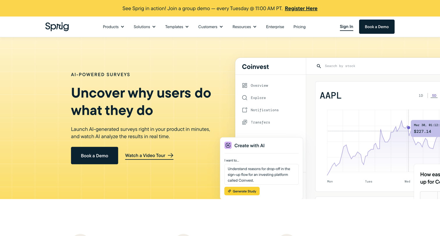 Sprig - Sprig Surveys In-Product Survey Software Tool screen