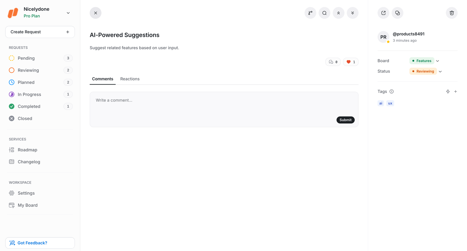 UserJot - Request | UserJot screen