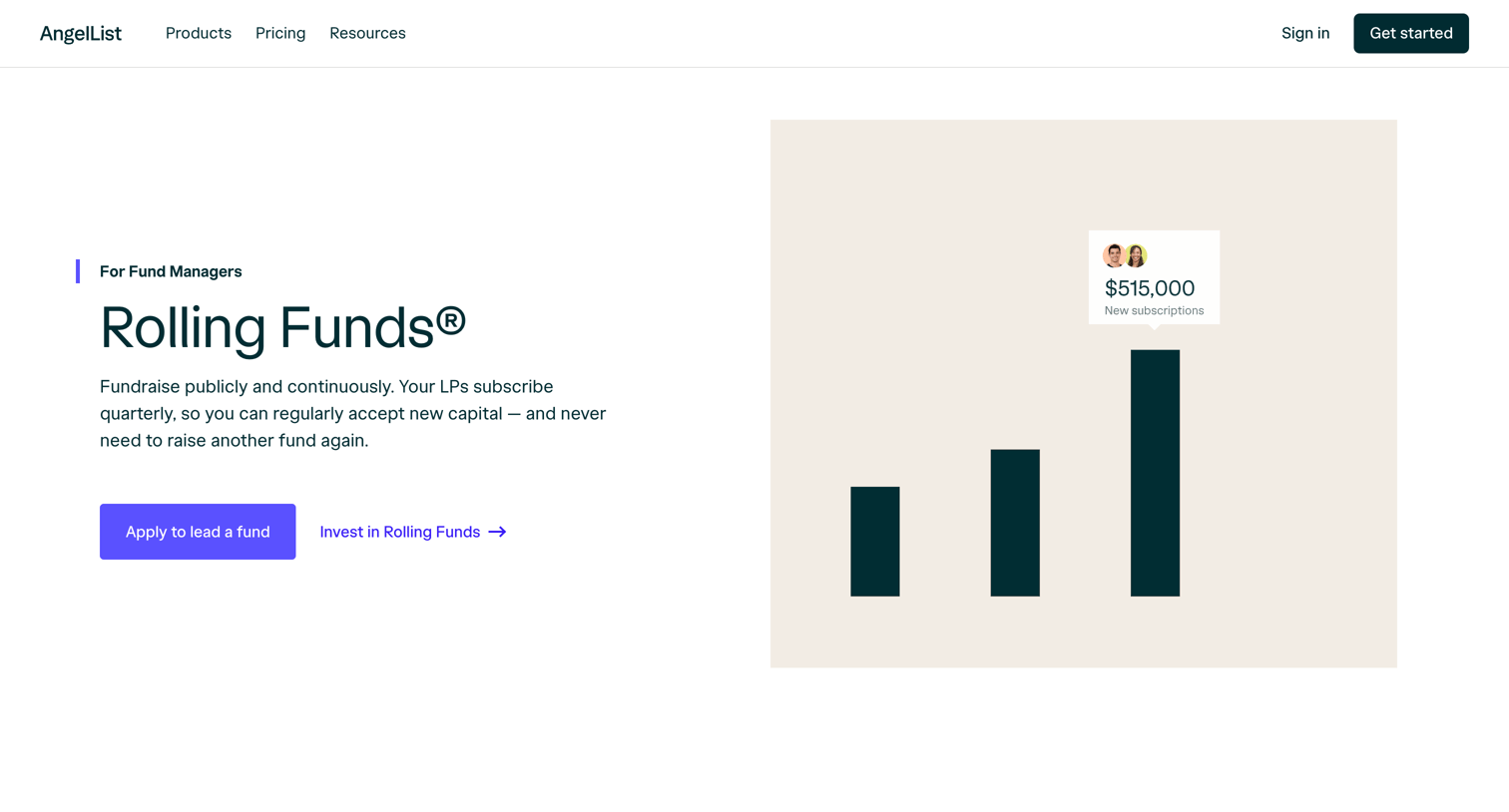 Angellist - AngelList - Lead a Rolling Fund screen