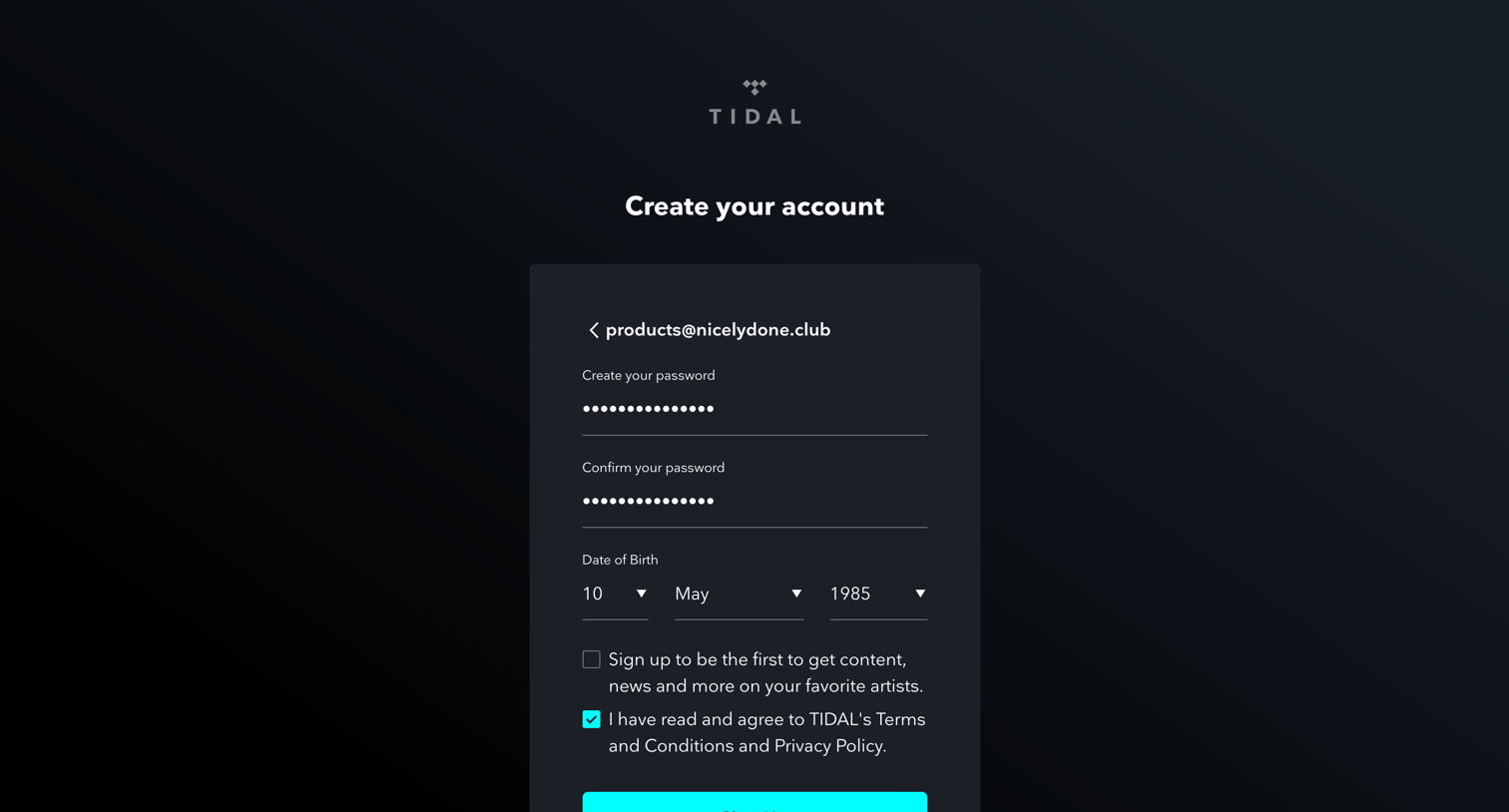 Tidal - Login | TIDAL screen
