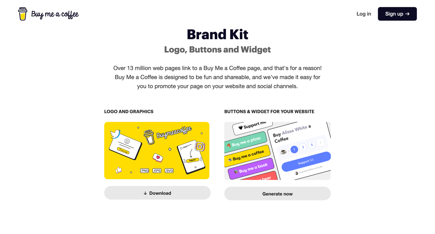 Buy Me a Coffee - Buy Me a Coffee Brand, Buttons and Widget screen