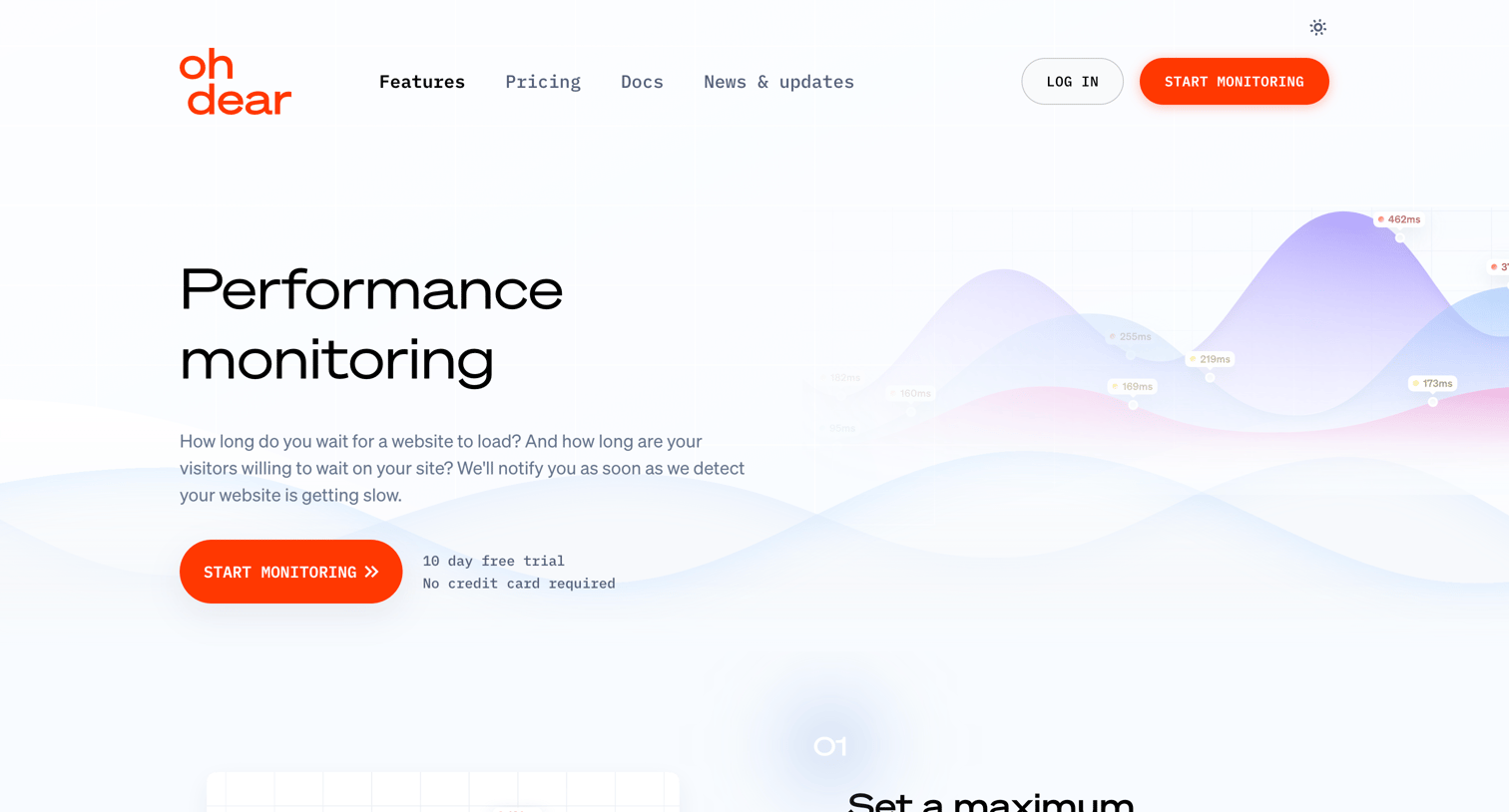 Oh Dear - Performance monitoring screen