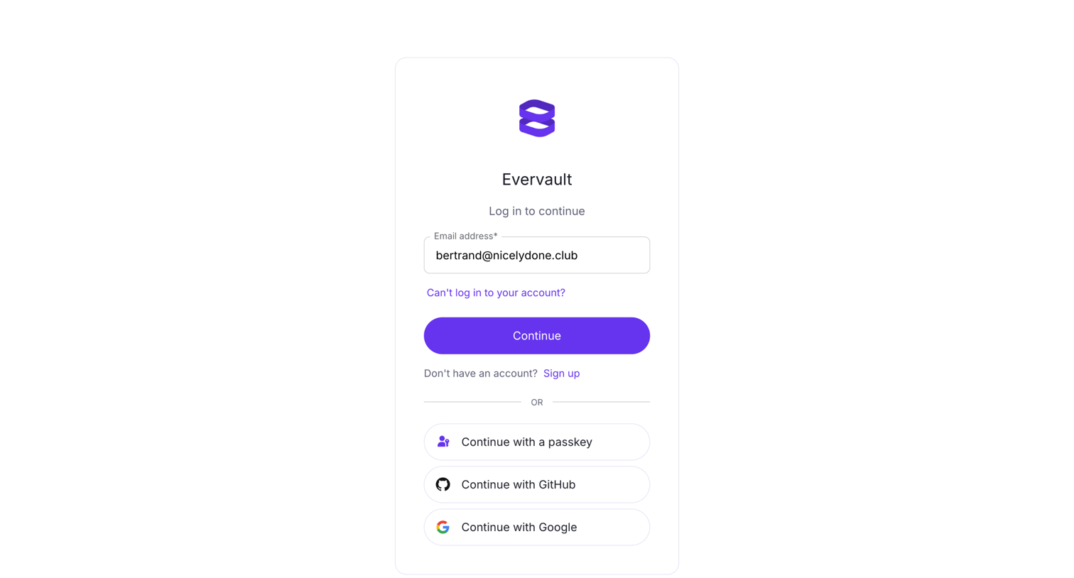 Evervault - Log in | Evervault screen