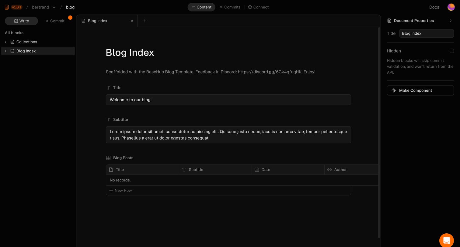 Basehub - bertrandblog — BaseHub screen
