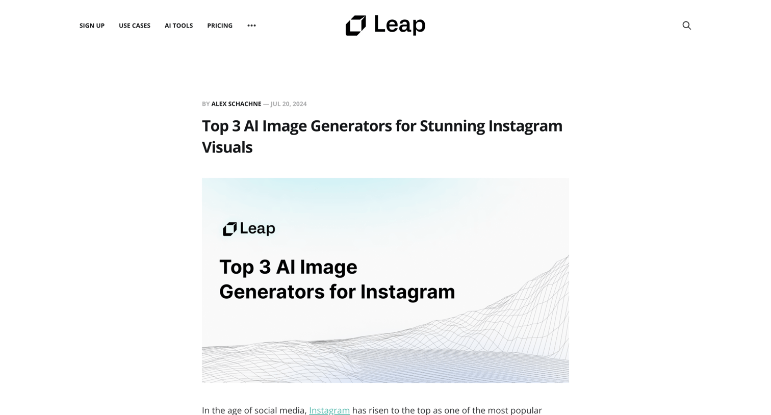 Leap - Top 3 AI Image Generators for Stunning Instagram Visuals screen