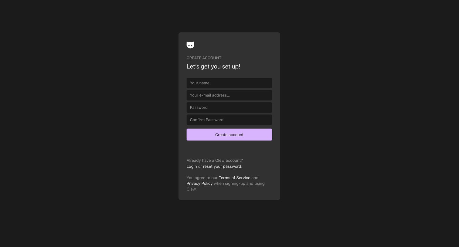Clew - 33 | Clew Signup screen
