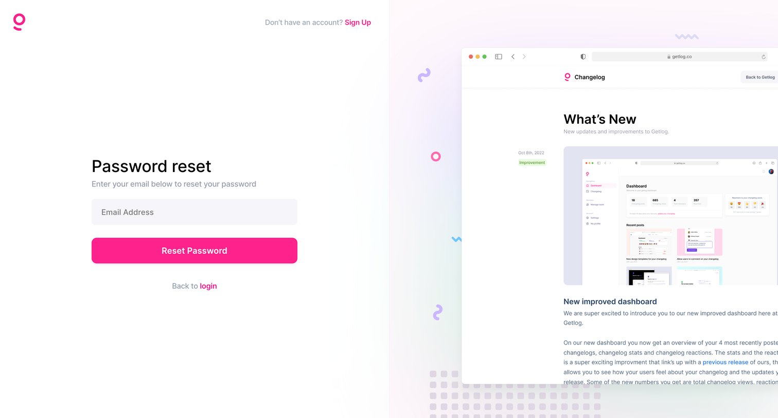 Getlog - Getlog - Password reset screen