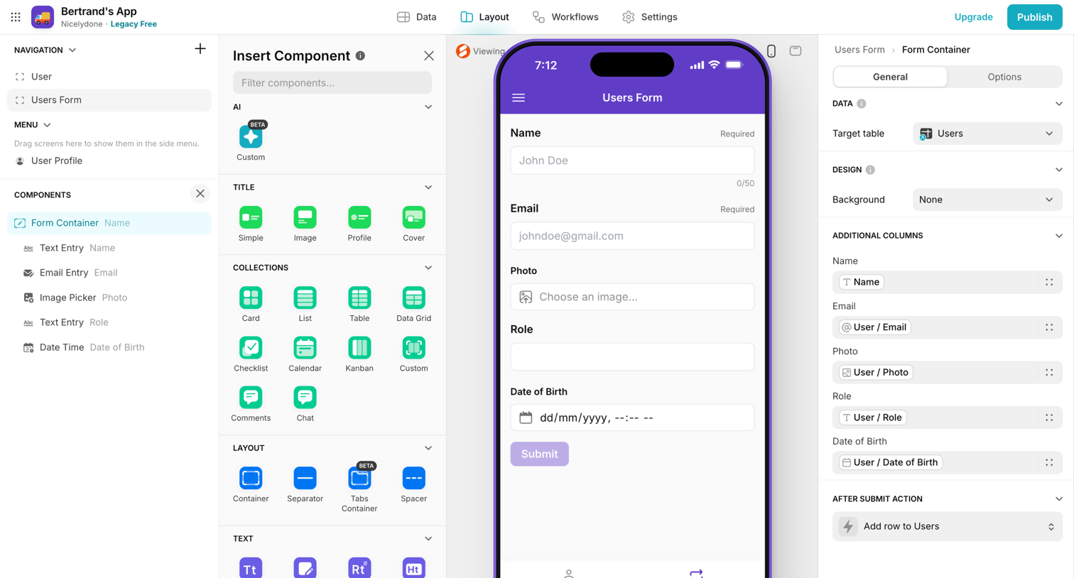 Glide - Bertrand's App · Glide screen