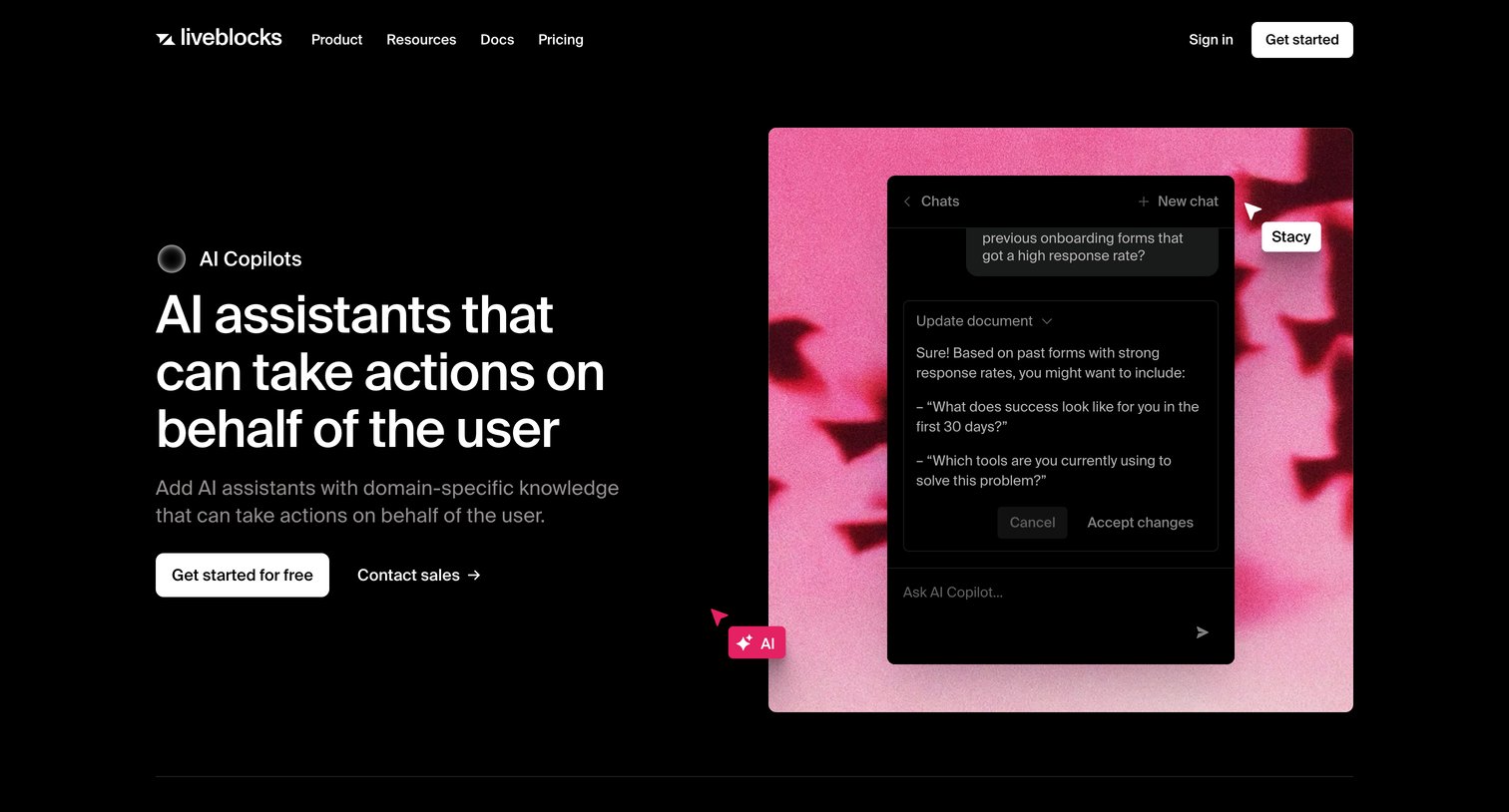 Liveblocks - Liveblocks AI Copilots  Individual AI assistants screen