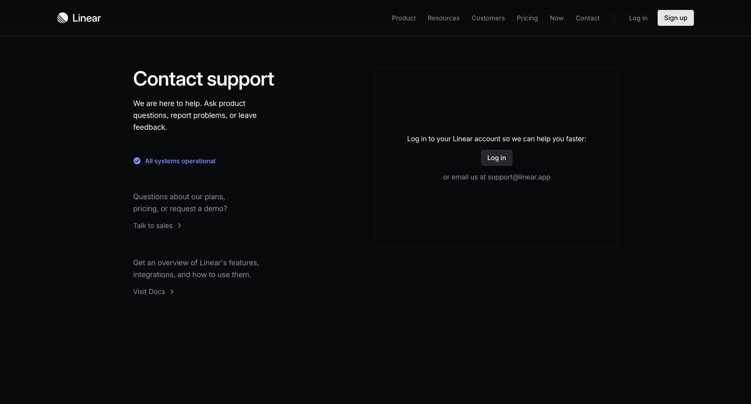 Linear - Contact support – Linear screen