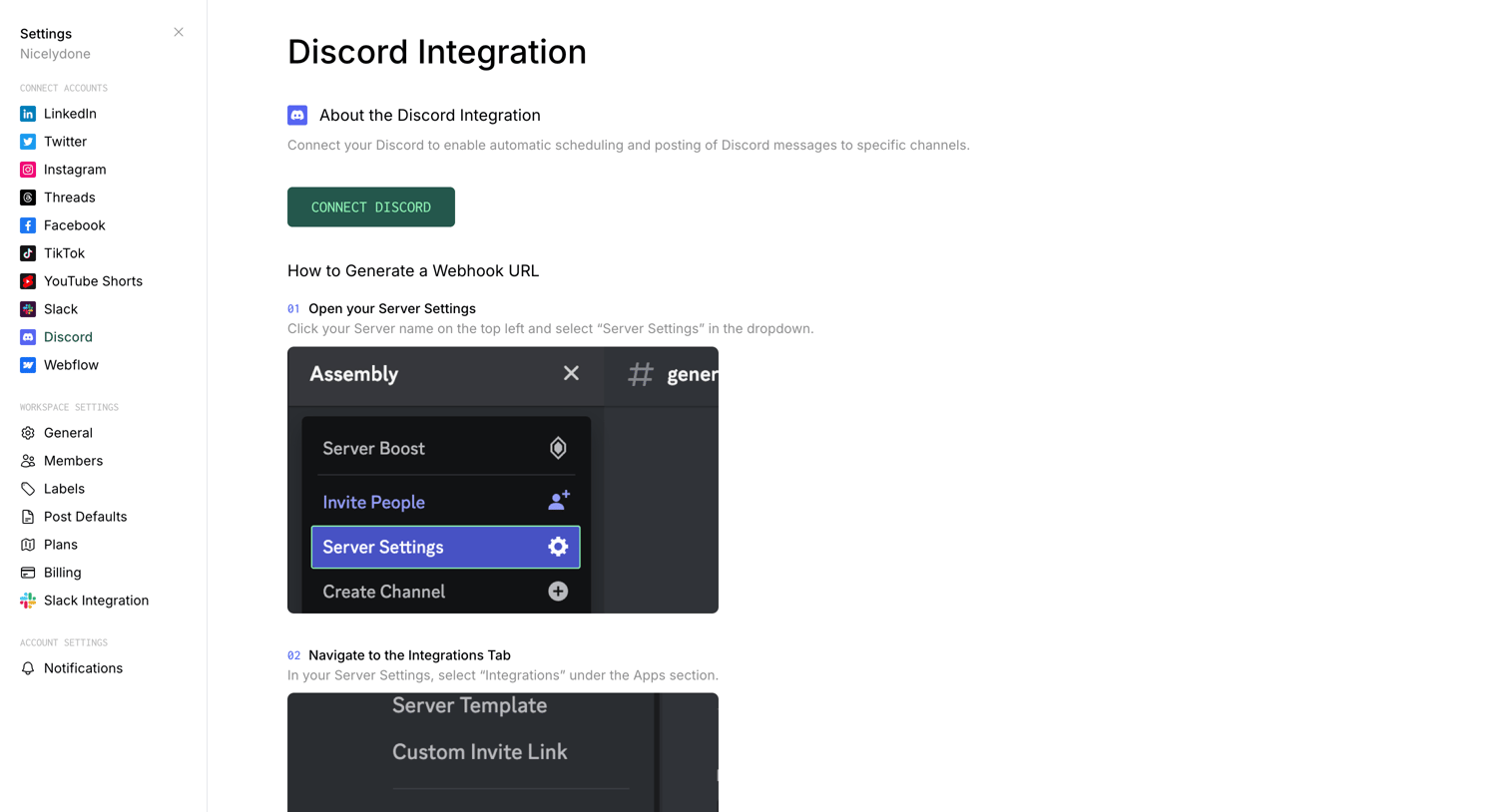 Assembly - Discord Integration screen