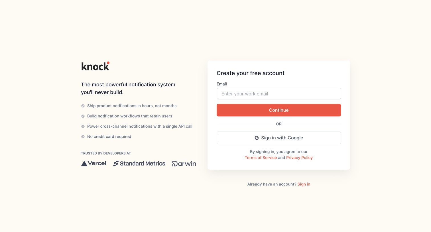 Knock - Sign up | Knock screen