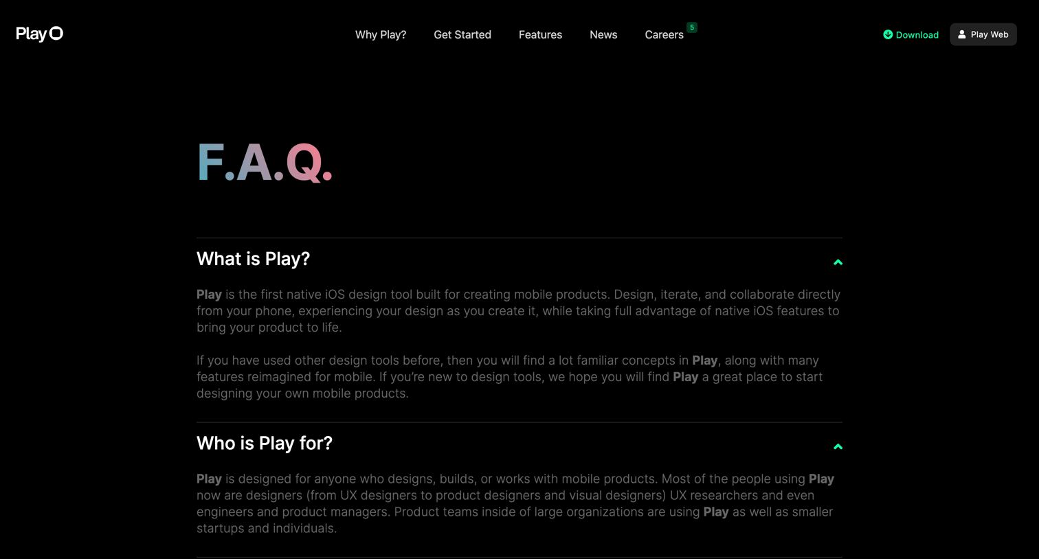 Play - FAQ screen