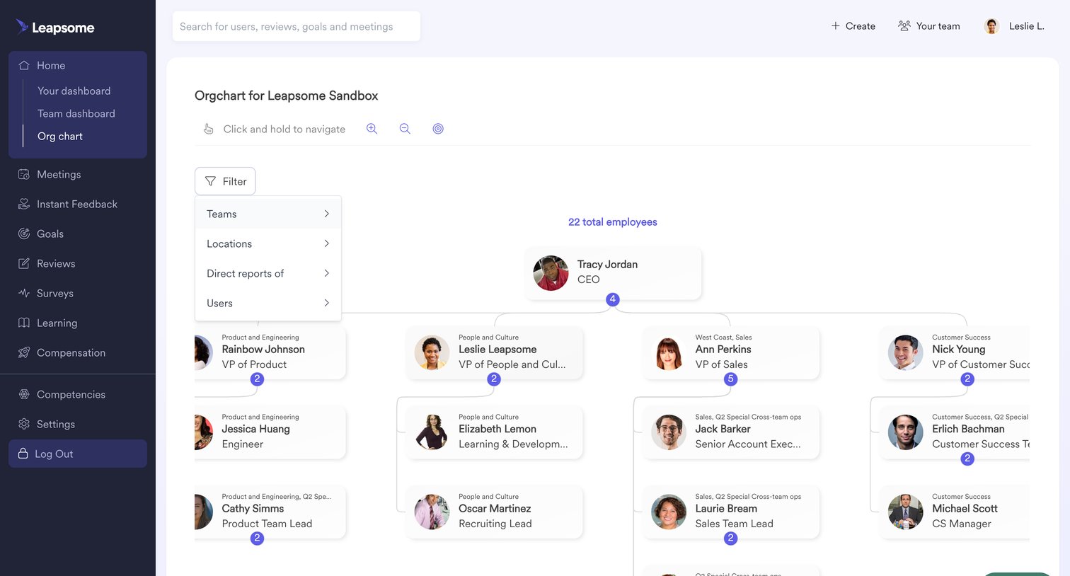 Leapsome - Home | Org-Chart Leapsome screen