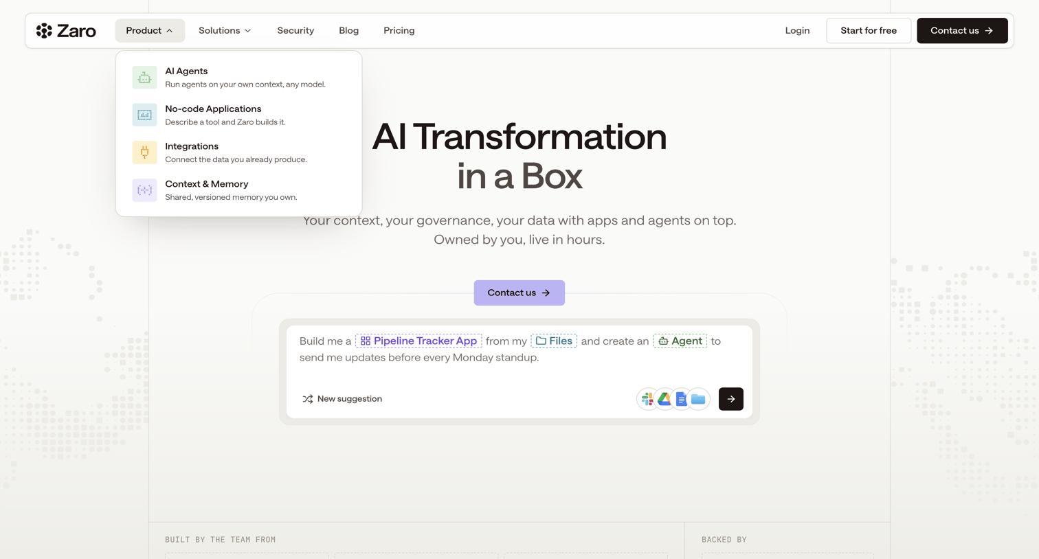 Zaro - Zaro - AI Transformation in a Box - hover: Product screen