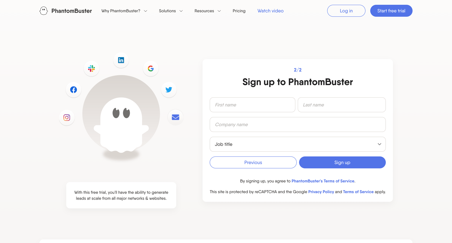 PhantomBuster - Sign up | PhantomBuster screen