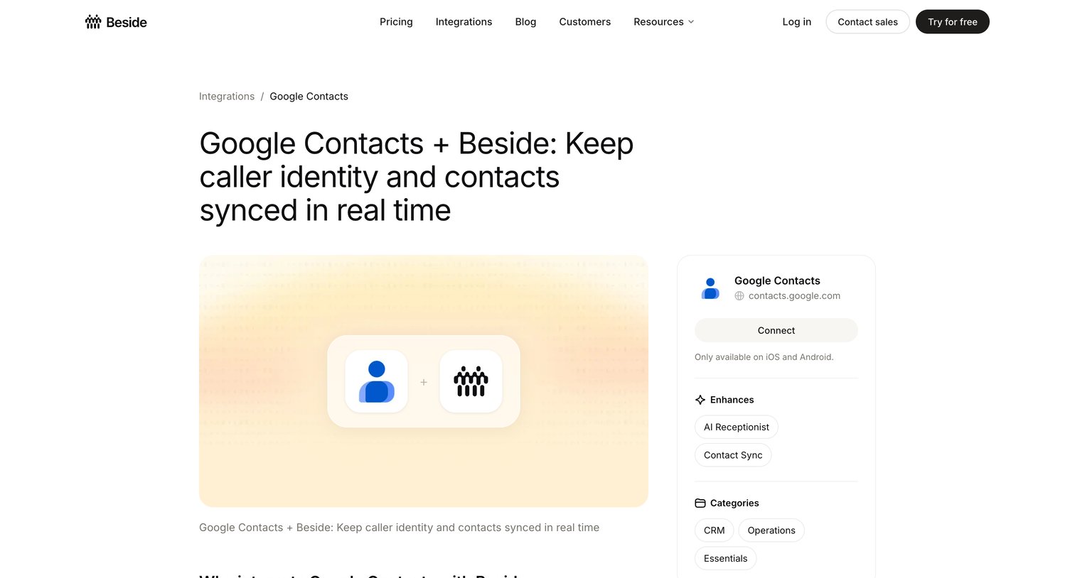 Beside - Google Contacts + Beside screen