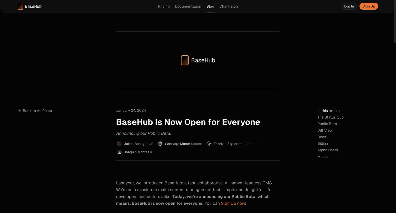 Basehub - Changelog — BaseHub screen