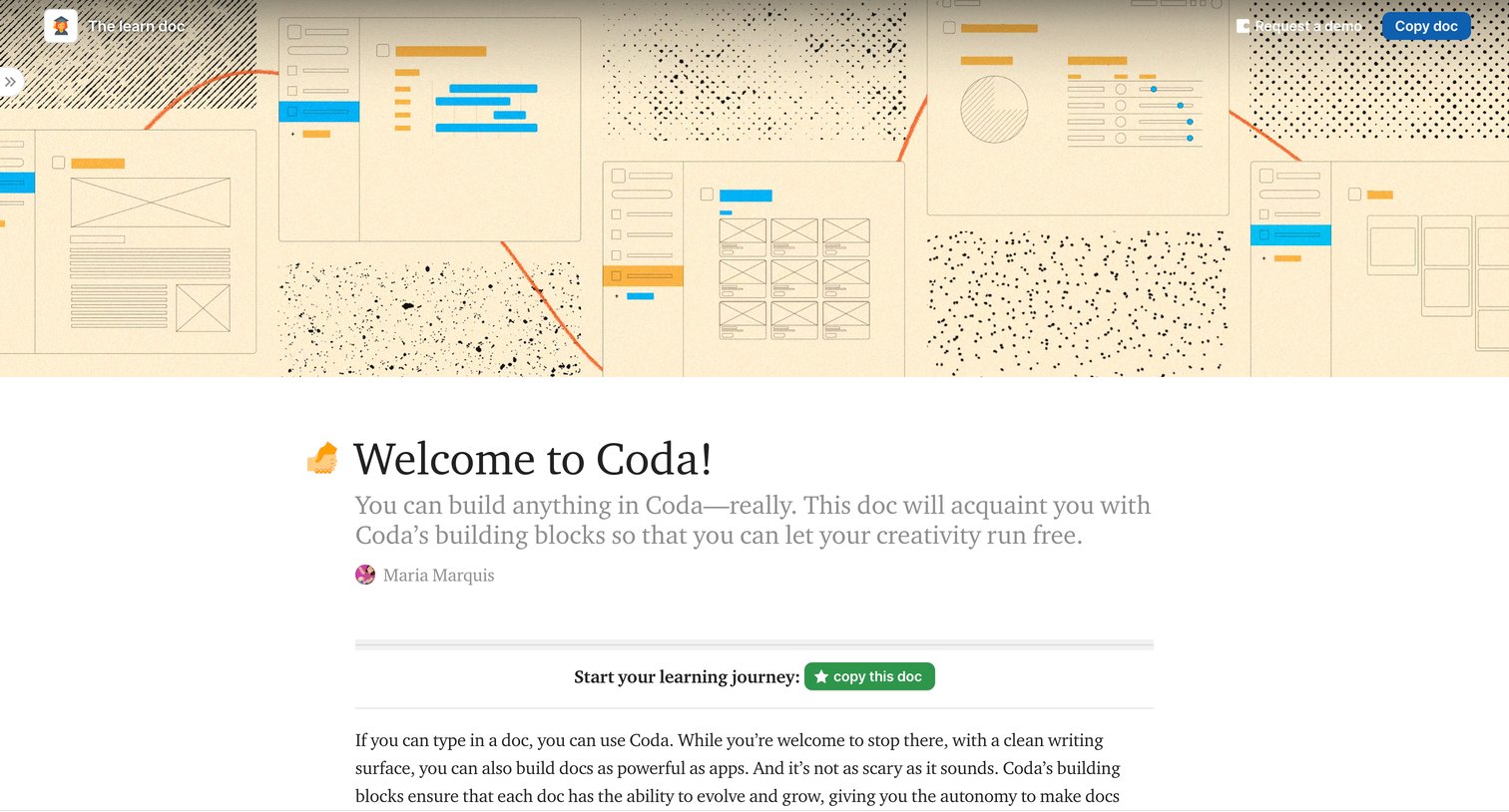 Coda - Learn Coda, the Coda learning doc, Coda tutorial - Coda screen