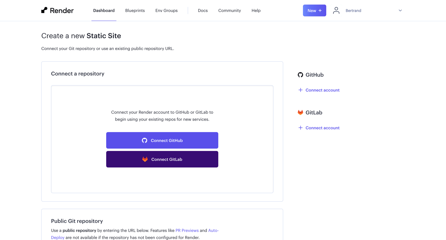 Render - New Static Site ・ Render Dashboard screen