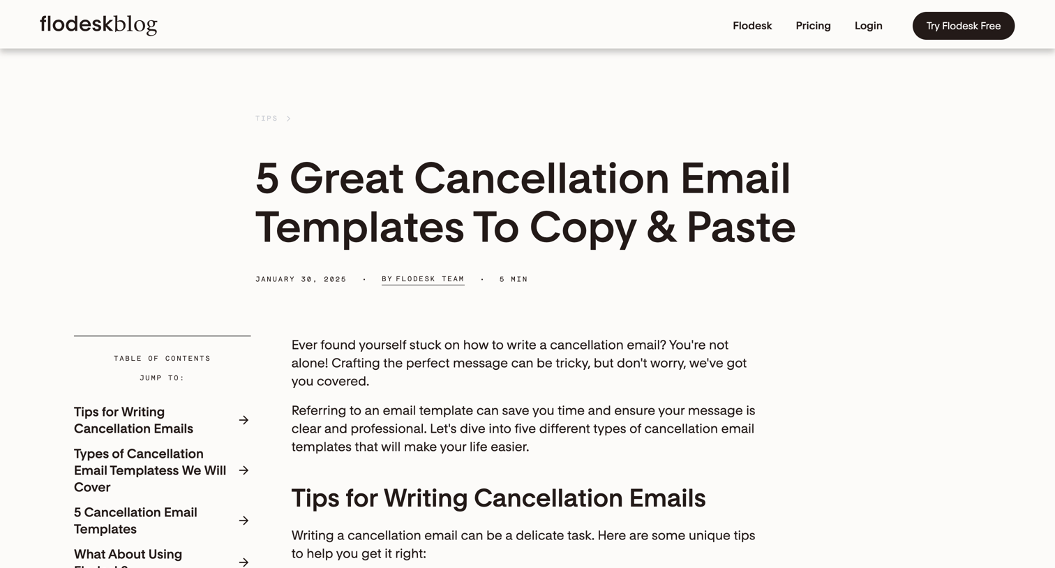 Flodesk - 5 Great Cancellation Email Templates To Copy | Paste screen
