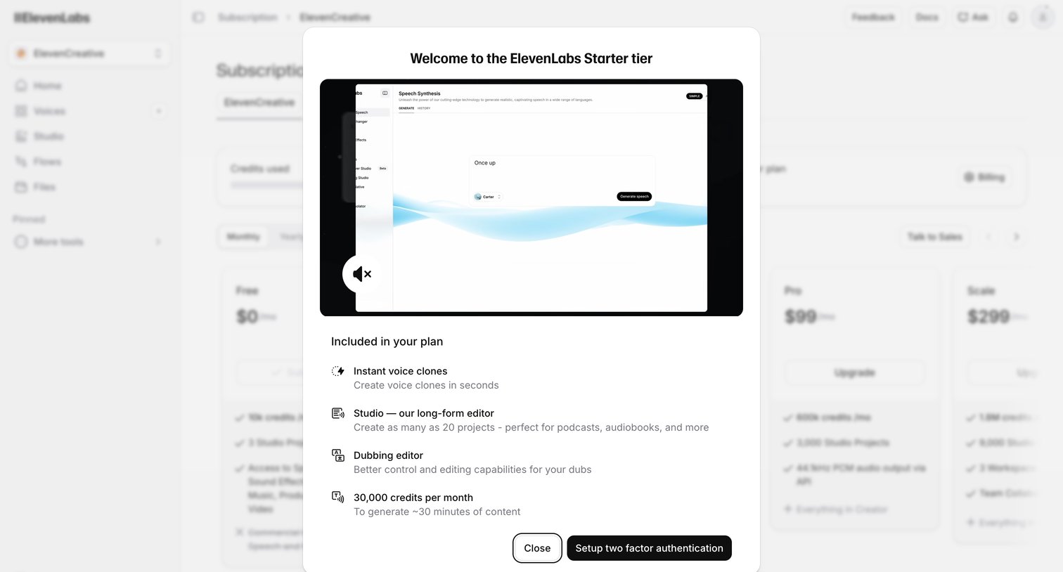 Elevenlabs - Subscription | ElevenLabs screen