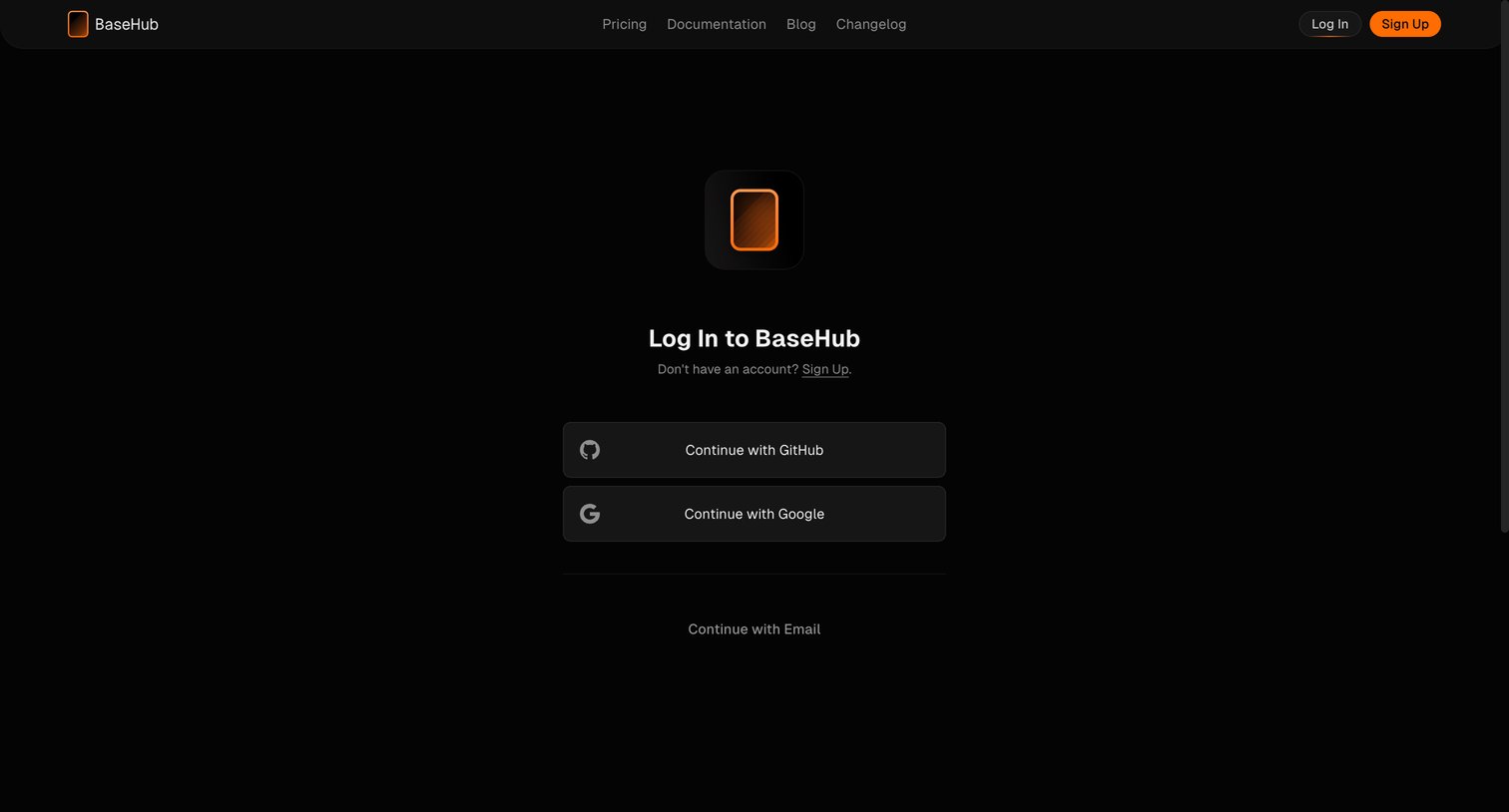 Basehub - Log In — BaseHub screen