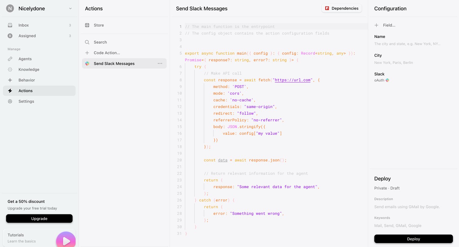 Lemni - Actions › Send Slack Messages screen