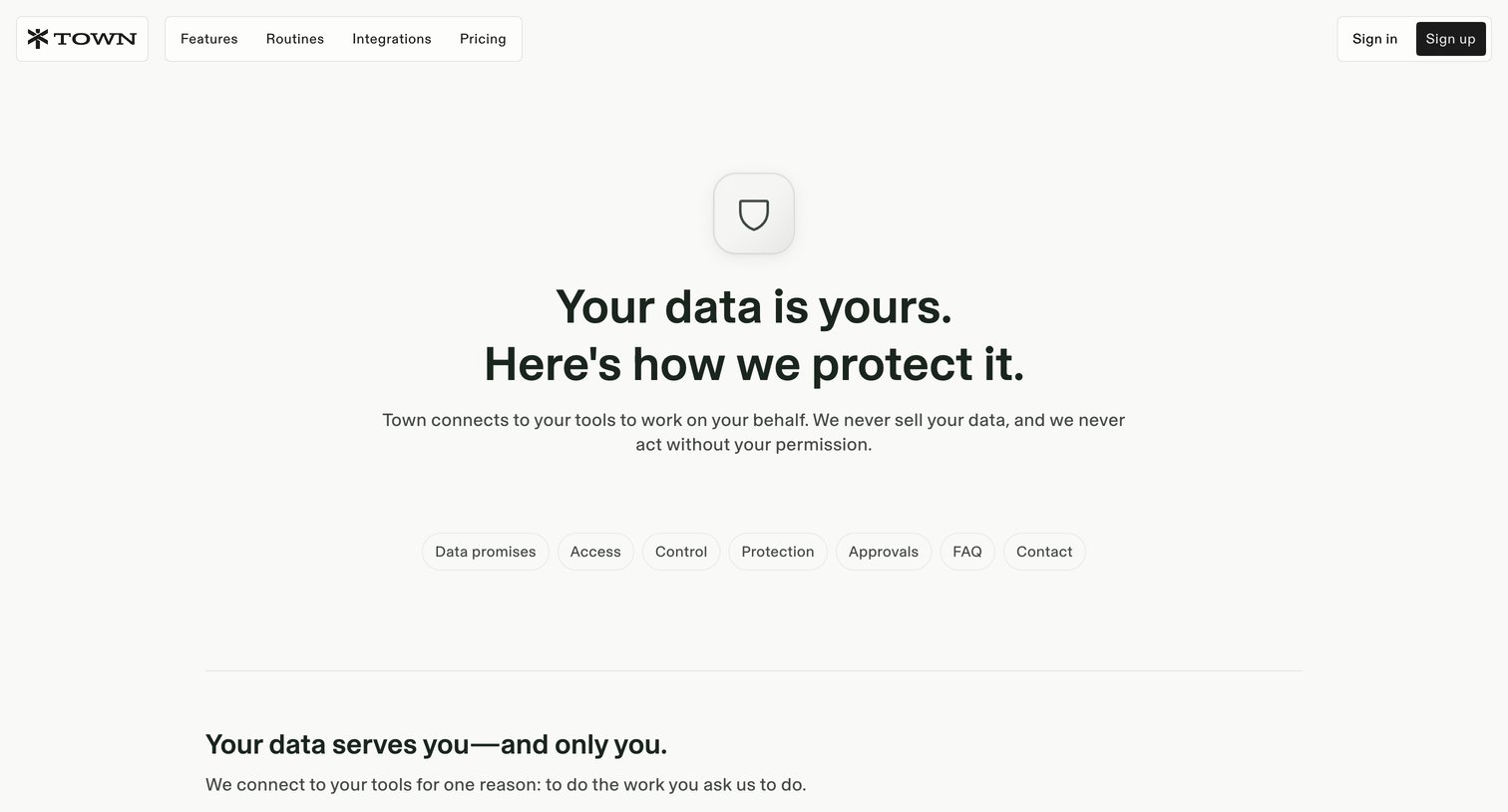 Town - Security, privacy, and approvals by design screen