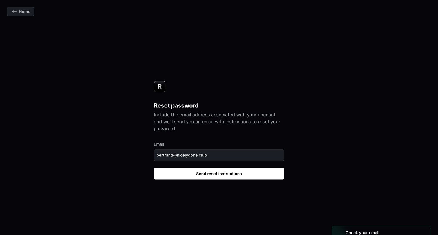 Resend - Reset password · Resend screen