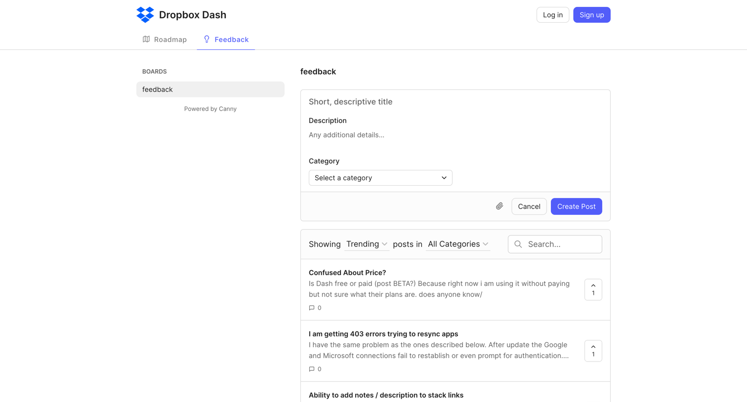 Dropbox - feedback | Dropbox Dash screen
