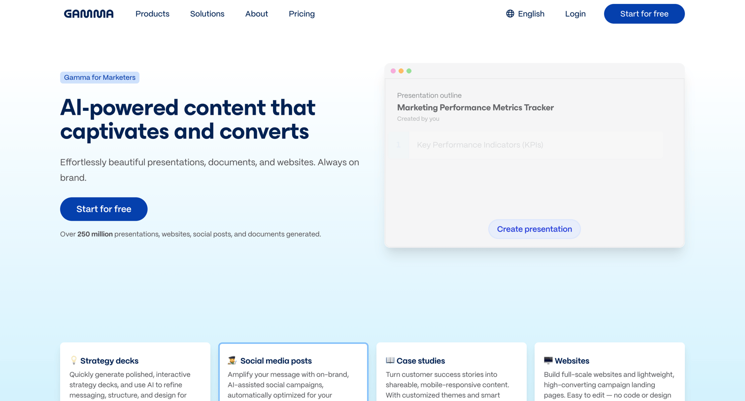 Gamma - Gamma for Marketers | Create Fast Marketing Decks with AI-Powered Prese screen