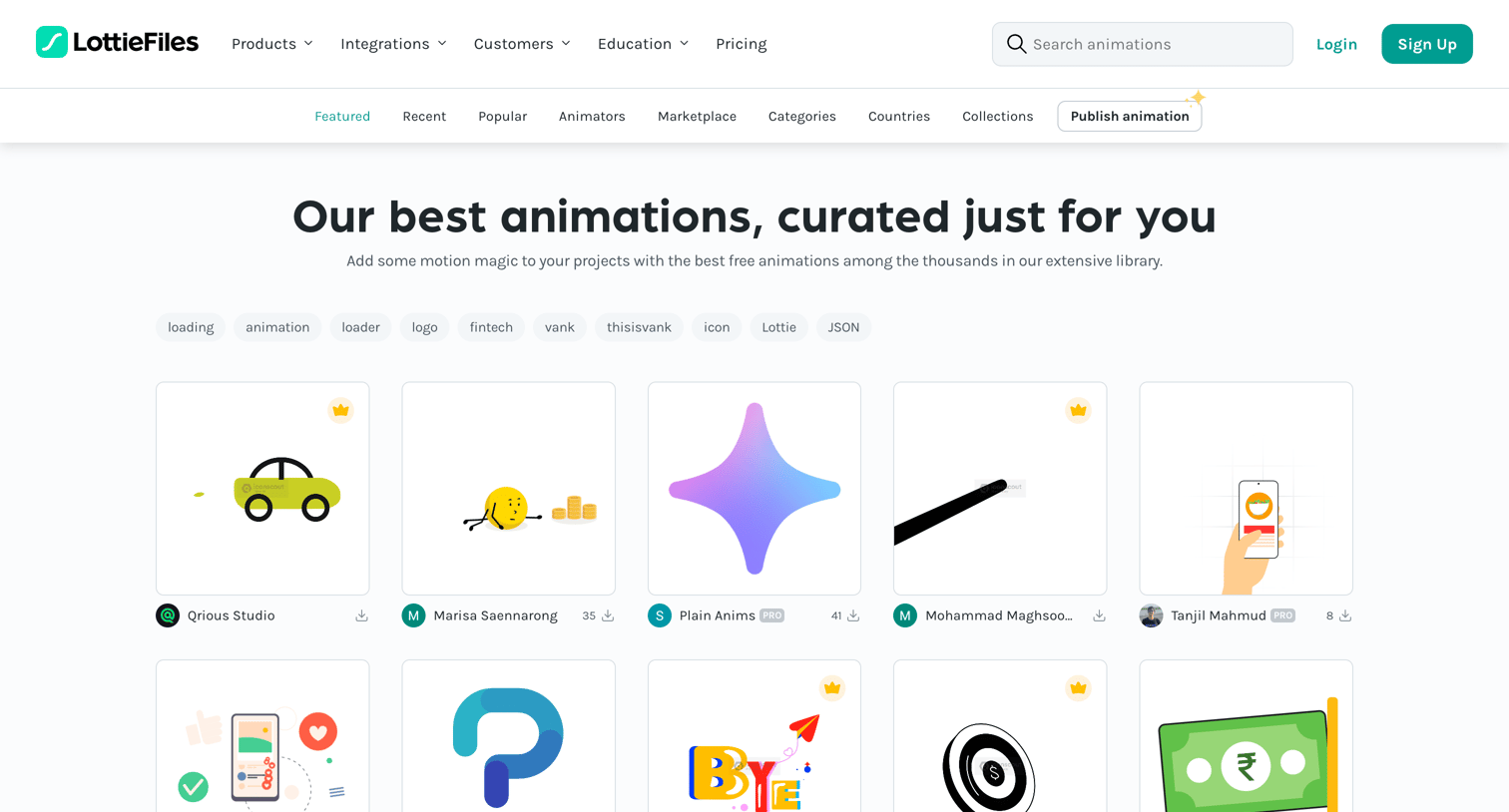 Lottie - Featured animations from our community screen