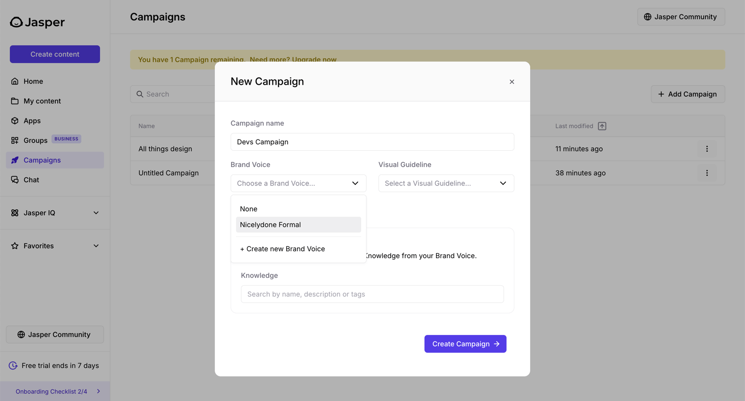Jasper - Campaigns - Jasper screen