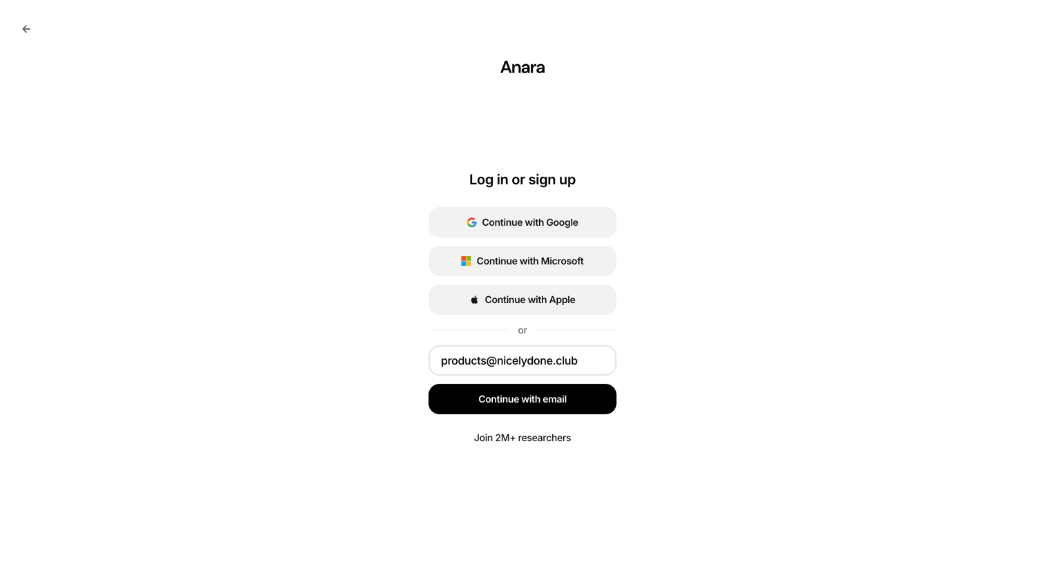 Anara - Anara | Login screen