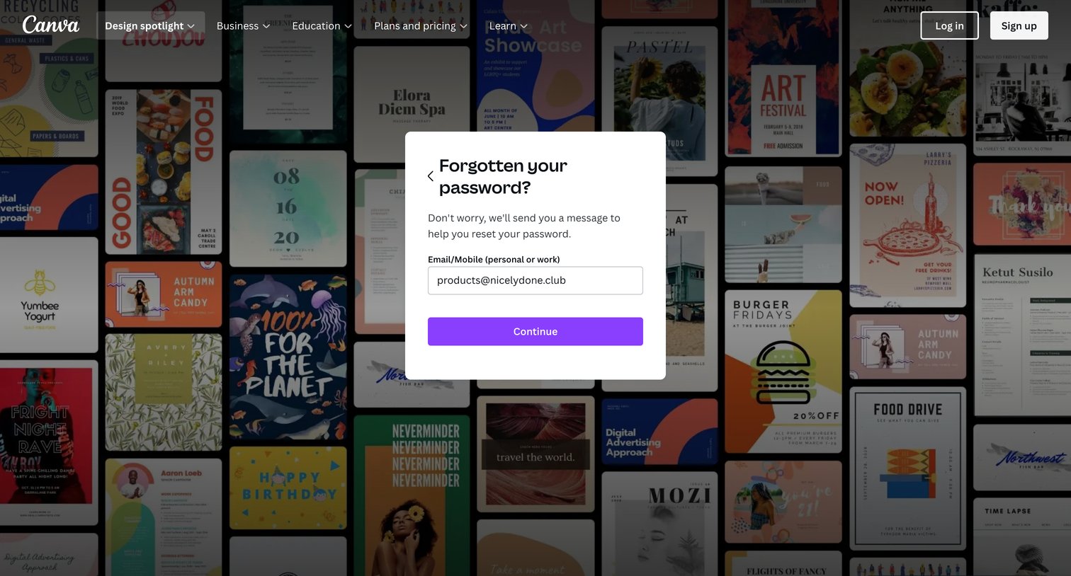 Canva - Login to your Canva account screen