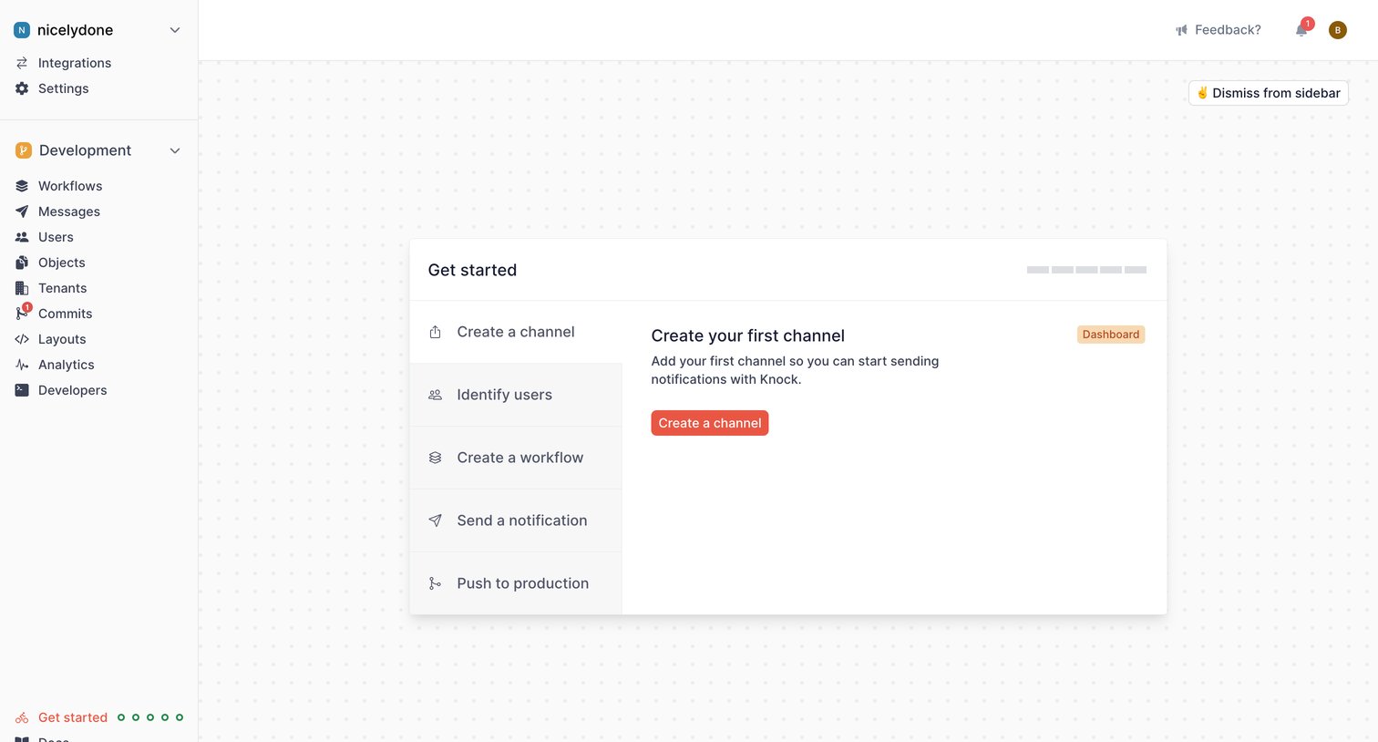 Knock - Get started | Knock screen